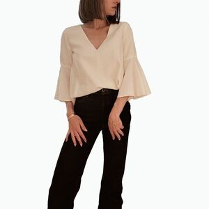 ANN MASHBURN Cream V-Neck Blouse